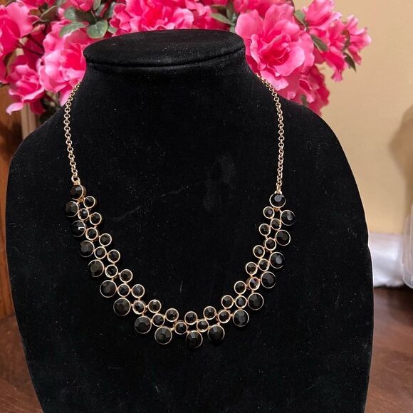 Vintage Signed J CREW Goldtone Black Rhinestones 18" Necklace - Picture 1 of 3